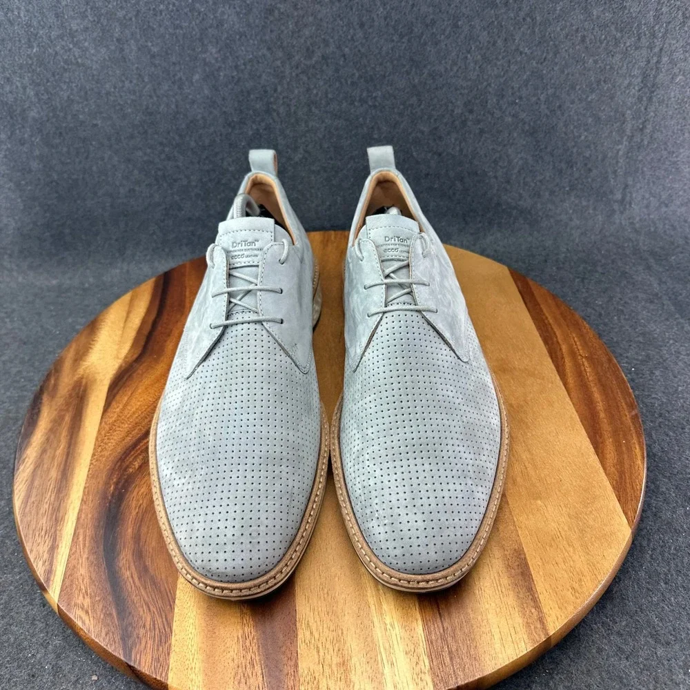 ECCO ST.1 Gray Hybrid Perforated Plain Toe Derby Nubuck Loafer Shoe 11
